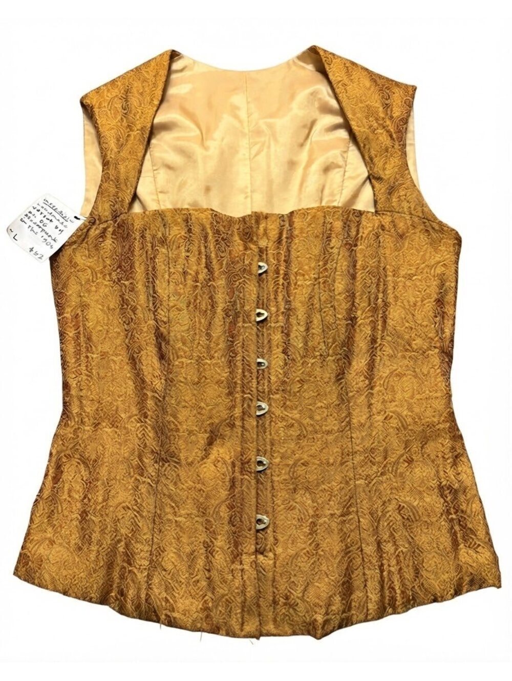 Steampunk Handmade Corset Top Gold Orange Brocade Lace-Up L